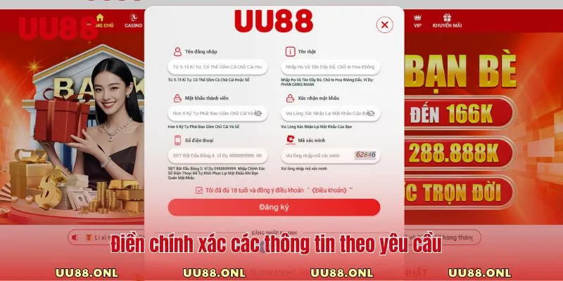 Điền chính xác các thông tin theo yêu cầu